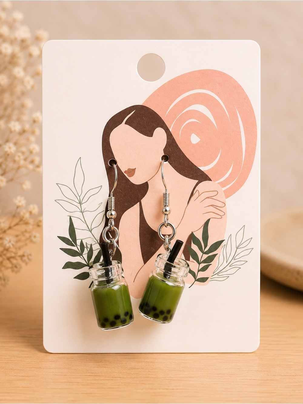 Green Bubble Tea Charm Dangle Earrings - Women Jewelry
